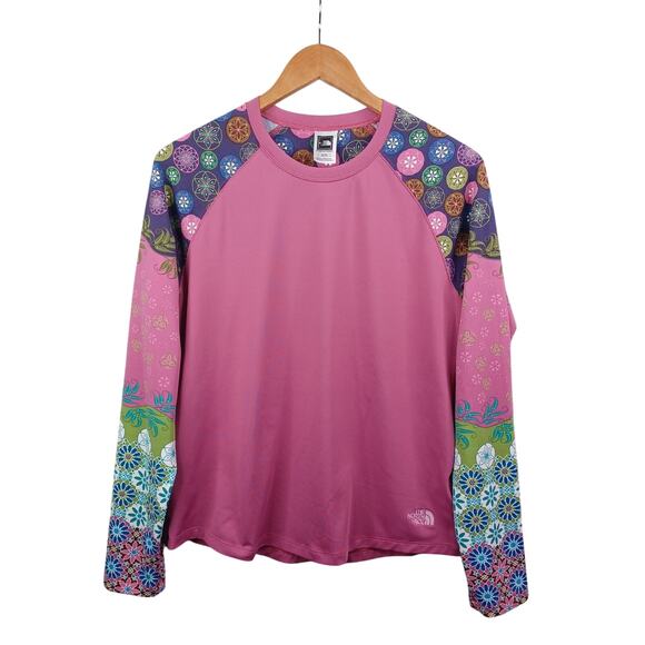 The North Face Vapor Wick Top Women XL Pink Floral Long Sleeve Outdoor Athletic - Picture 1 of 9